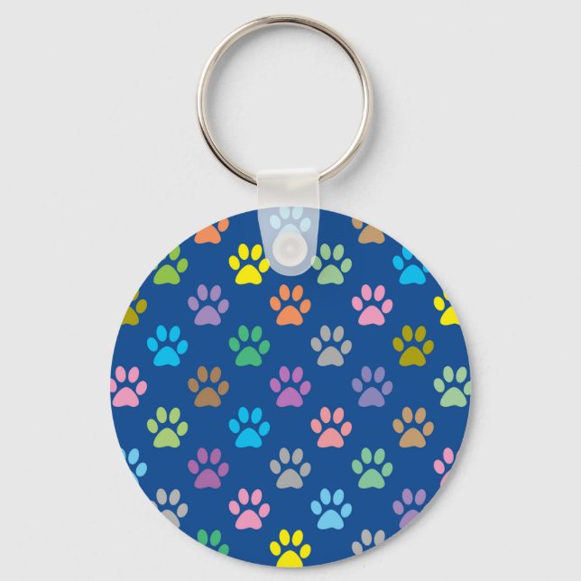 Colourful paw prints pattern key ring (Front)