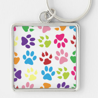 Colourful Paw Prints Pattern Key Ring