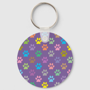 Colourful paw prints pattern key ring