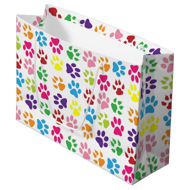Colourful Paw Prints Pattern Large Gift Bag (Front Angled)