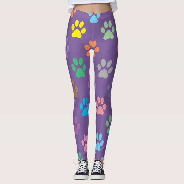 Colourful paw prints pattern leggings (Front)
