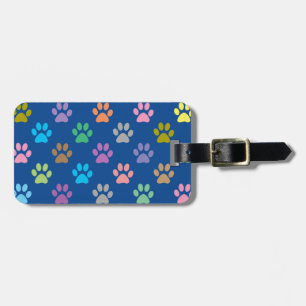Colourful paw prints pattern luggage tag