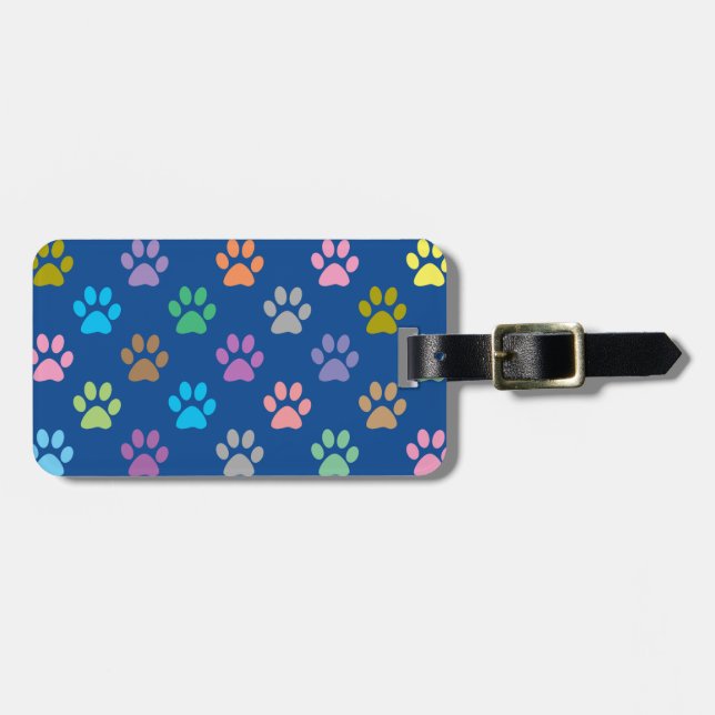 Colourful paw prints pattern luggage tag (Front Horizontal)