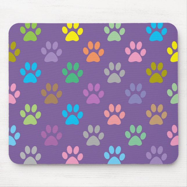 Colourful paw prints pattern mouse pad (Front)