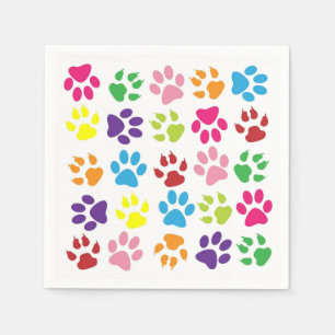 Colourful Paw Prints Pattern Napkin
