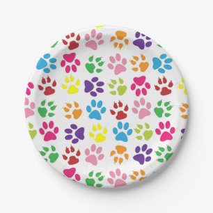 Colourful Paw Prints Pattern Paper Plate