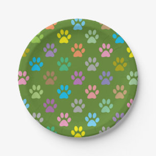 Colourful paw prints pattern paper plate