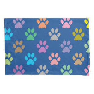 Colourful paw prints pattern pillowcase