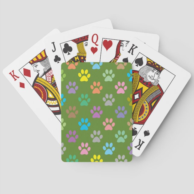 Colourful paw prints pattern playing cards (Back)