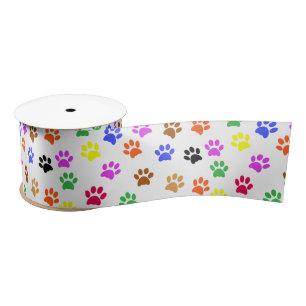 Colourful Paw Prints Pattern Satin Ribbon