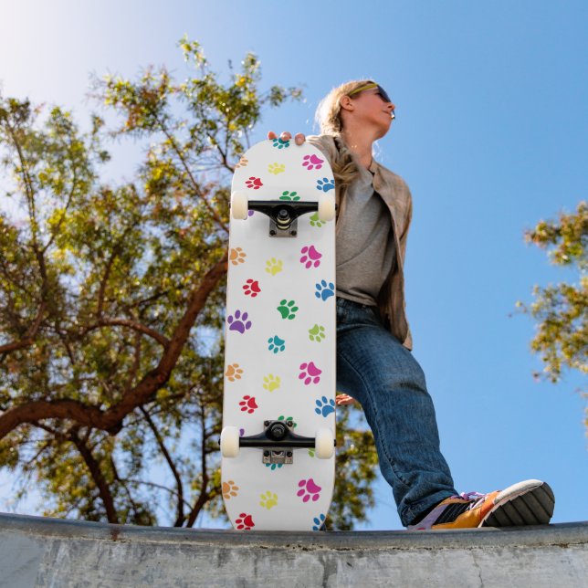 Colourful Paw Prints Pattern Skateboard (Outdoor 1)