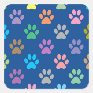 Colourful paw prints pattern square sticker