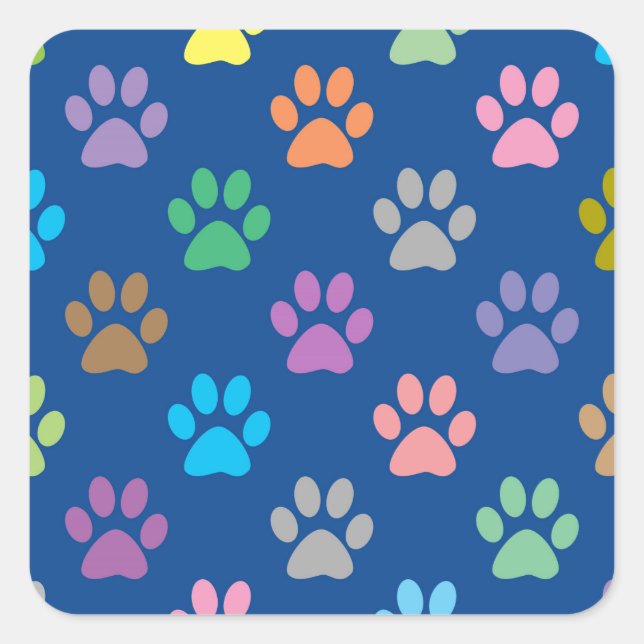 Colourful paw prints pattern square sticker (Front)