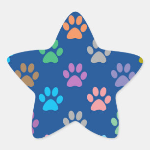 Colourful paw prints pattern star sticker
