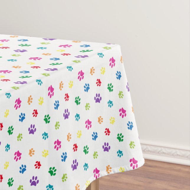 Colourful Paw Prints Pattern Tablecloth (In Situ)