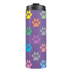 Colourful paw prints pattern thermal tumbler