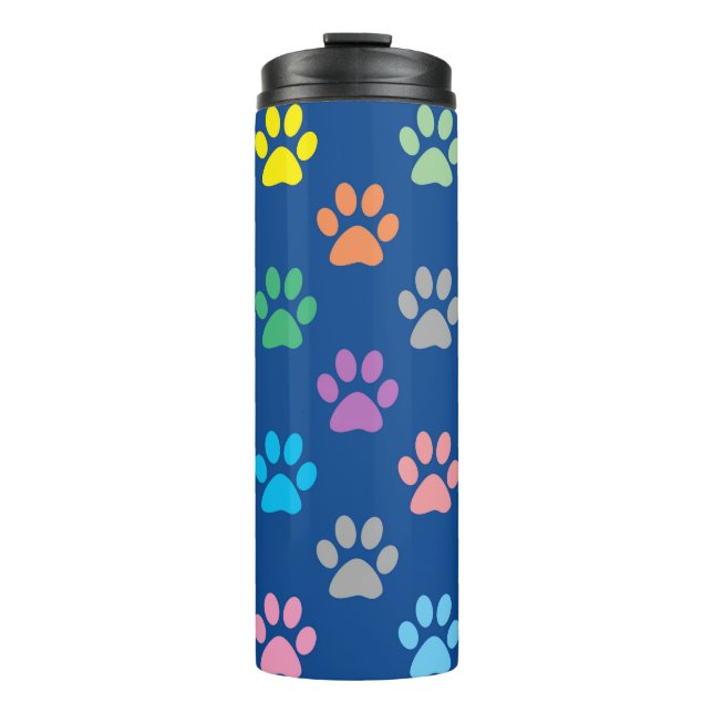 Colourful paw prints pattern thermal tumbler (Front)