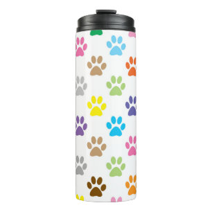 Colourful paw prints pattern thermal tumbler