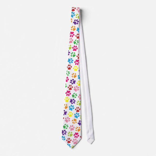 Colourful Paw Prints Pattern Tie (Front)