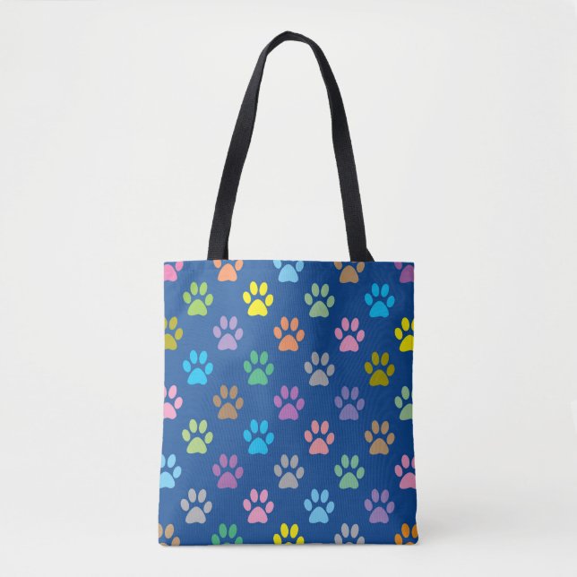 Colourful paw prints pattern tote bag (Front)