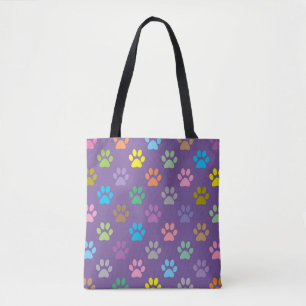Colourful paw prints pattern tote bag