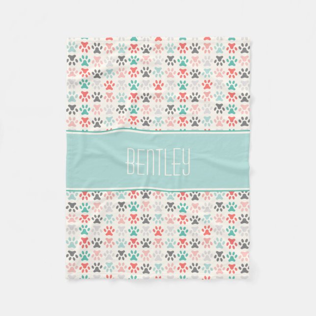Colourful Paw Prints Pet Fleece Blanket (Front)