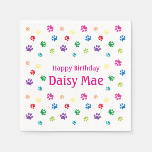 Colourful Paw Prints Pink Custom Pet Birthday Napkin