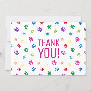 Colourful Paw Prints Pink Thank You Card