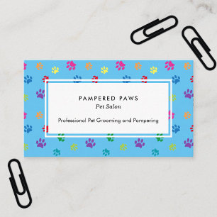 Colourful Paw Prints Professional Pet Salon Blue Business Card