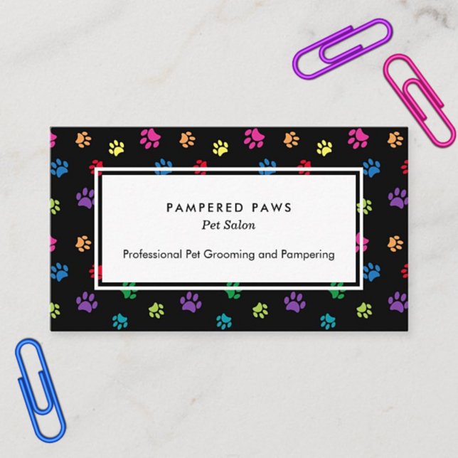 Colourful Paw Prints Professional Pet Salon Business Card (Creator Uploaded)