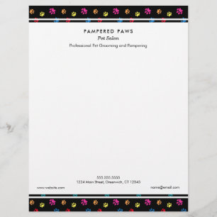 Colourful Paw Prints Professional Pet Salon Custom Letterhead