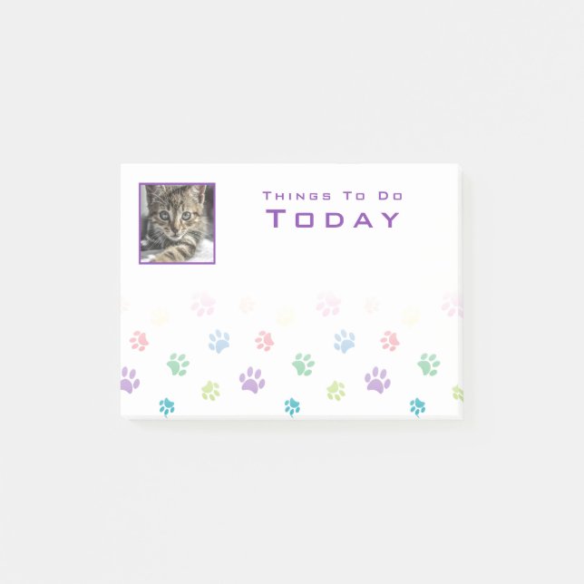Colourful Paw Prints Purple Photo Frame Post-it Notes (Front)