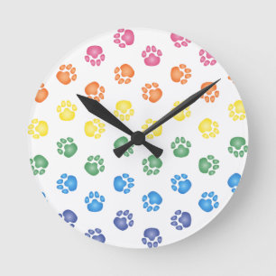 Colourful Paw prints Round Clock