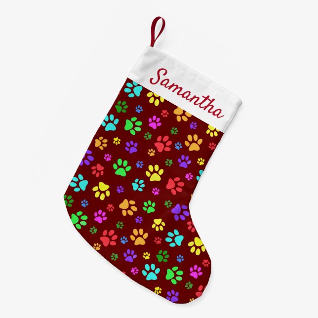 Colourful Paw Prints Small Christmas Stocking (Front (Hanging))