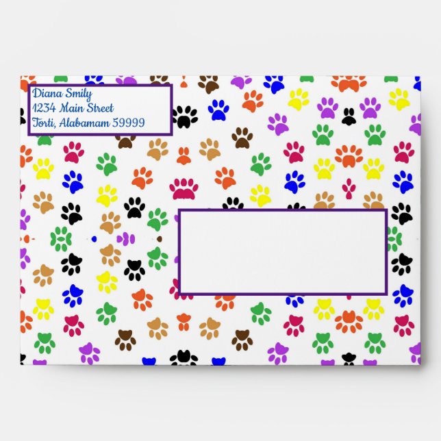 Colourful Paw Prints with Dog and Cat Envelope (Front)