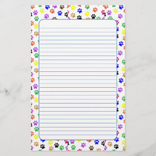 Colourful Paw Prints with Dog and Cat Lined  Stationery