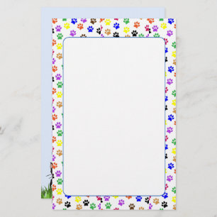 Colourful Paw Prints with Dog and Cat Stationery