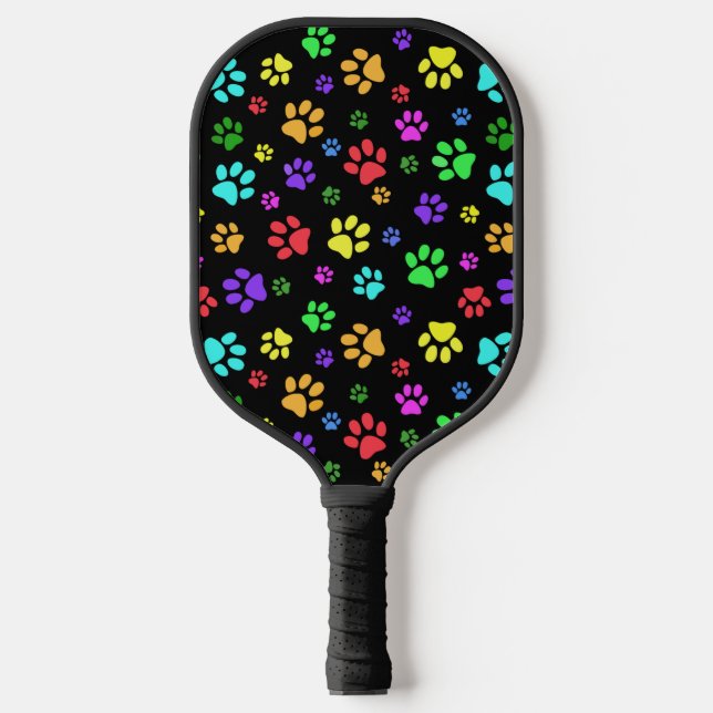 Colourful Paw PrintsDesign Pickleball Paddle (Front)