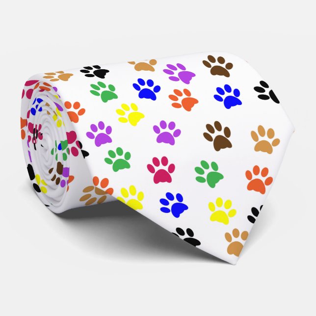 Colourful PawPrints Pattern Tie (Rolled)