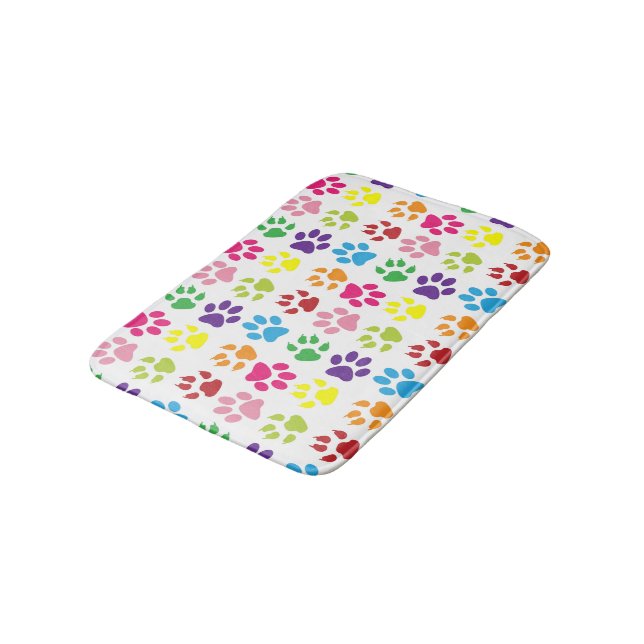 Colourful Paws, Dog Paws, Cat Paws Bath Mat (Angled)