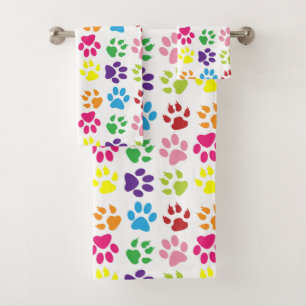 Colourful Paws, Dog Paws, Cat Paws Bath Towel Set