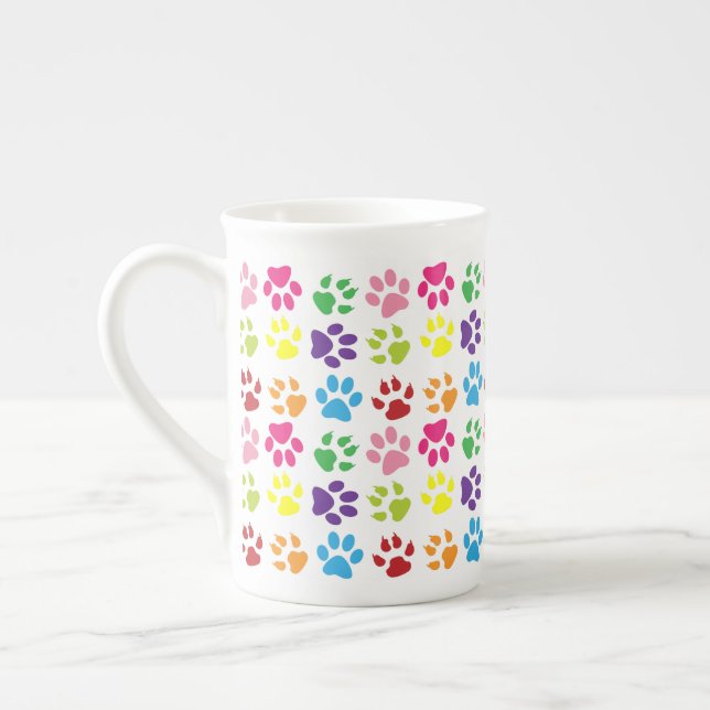 Colourful Paws, Dog Paws, Cat Paws Bone China Mug (Left)