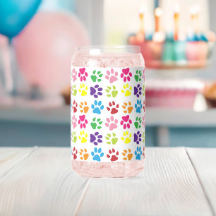 Colourful Paws, Dog Paws, Cat Paws Can Glass