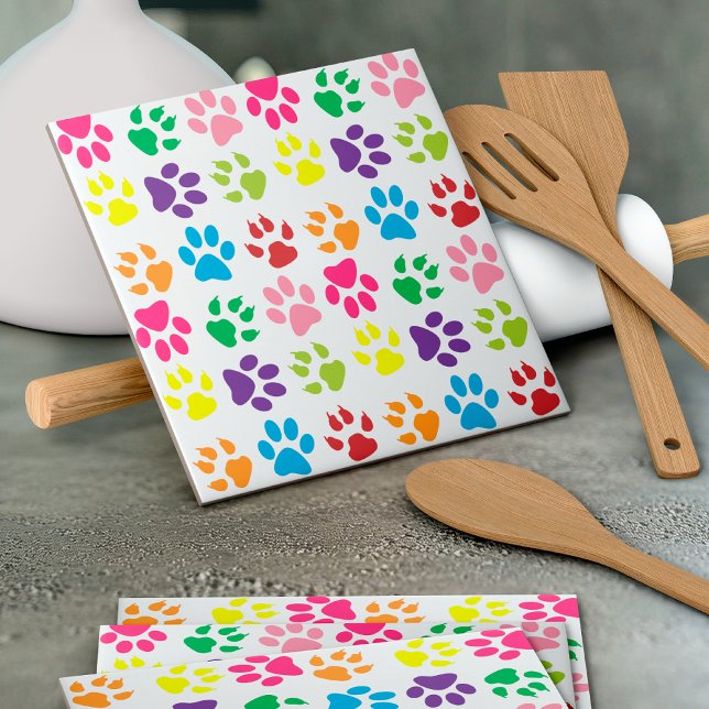 Colourful Paws, Dog Paws, Cat Paws Ceramic Tile (Creator Uploaded)