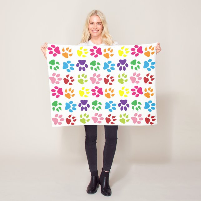 Colourful Paws, Dog Paws, Cat Paws Fleece Blanket (In Situ)