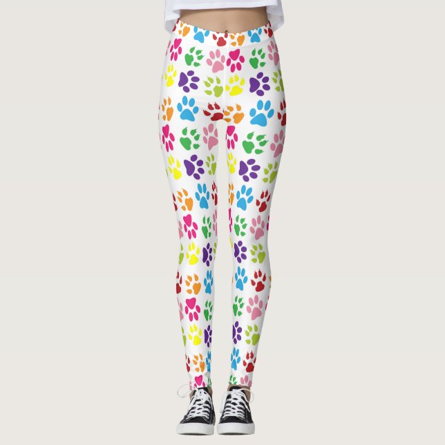 Colourful Paws, Dog Paws, Cat Paws Leggings (Front)
