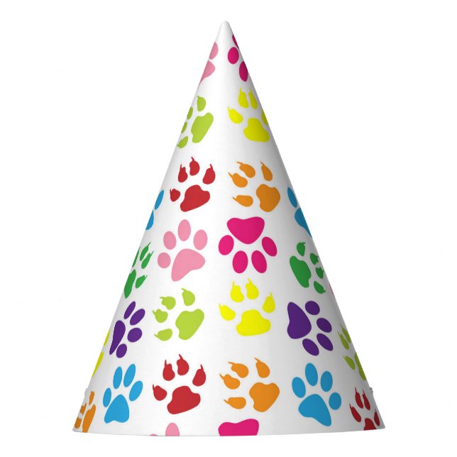 Colourful Paws, Dog Paws, Cat Paws Party Hat (Front)