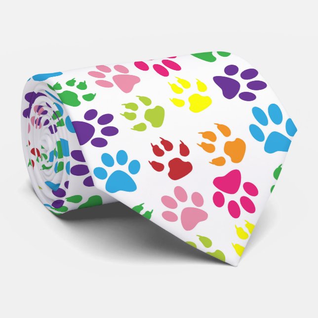 Colourful Paws, Dog Paws, Cat Paws Tie (Rolled)