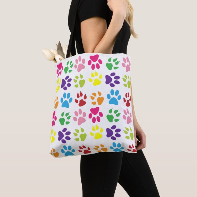 Colourful Paws, Dog Paws, Cat Paws Tote Bag (Close Up)