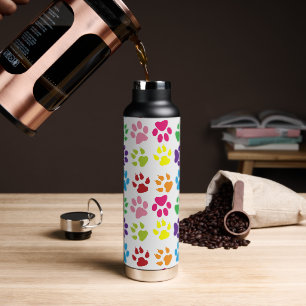 Colourful Paws, Dog Paws, Cat Paws Water Bottle